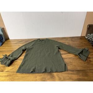 Ann Taylor Sweater Womens Small Petite Tie Sleeve Green Wool Cashmere Blend